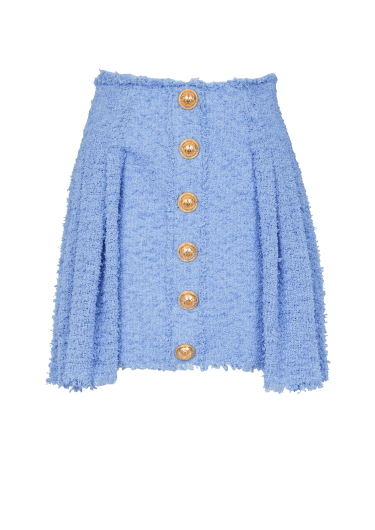 Pleated buttoned tweed skater skirt